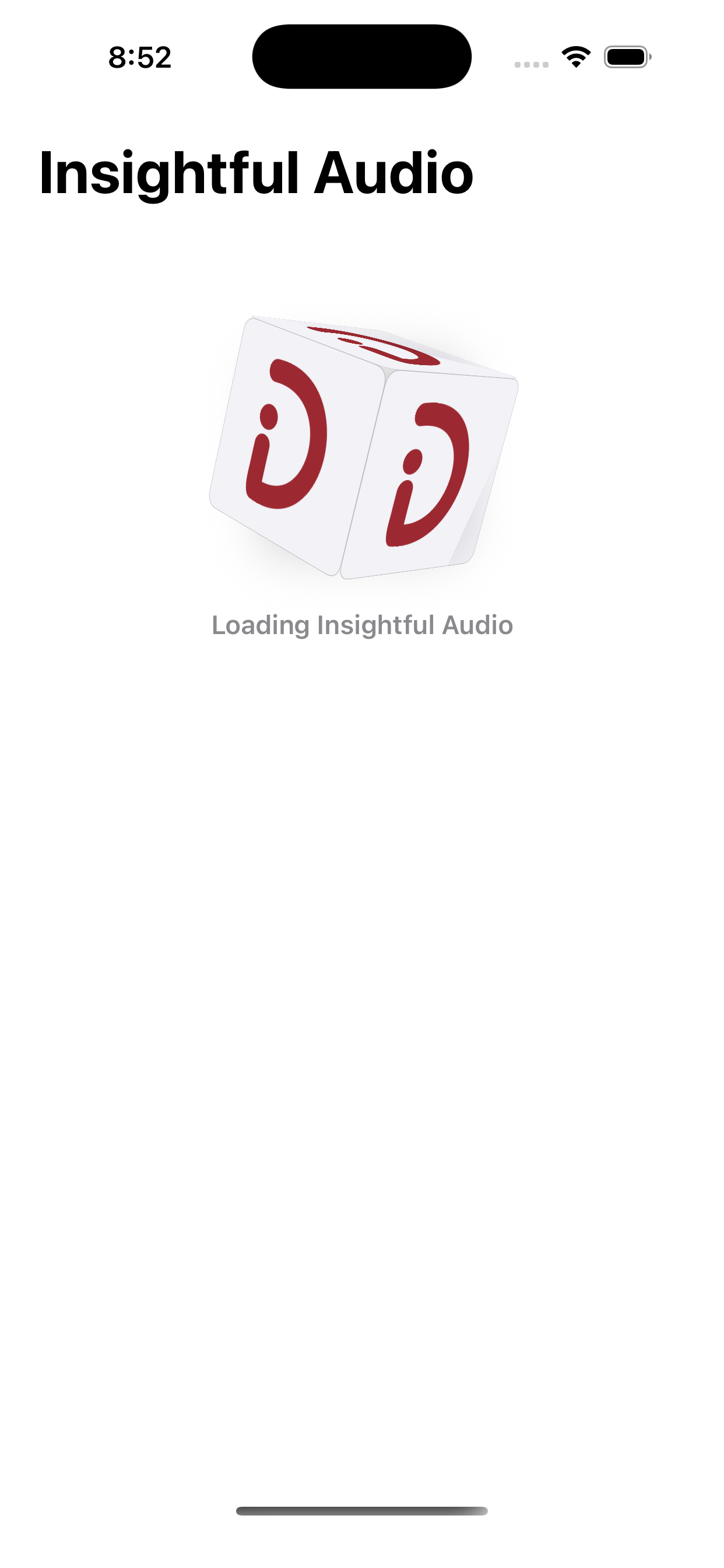 App launch screen with Insightful Audio cube logo